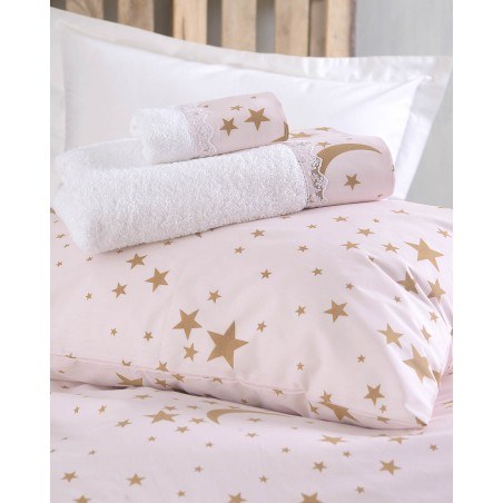 MOONLIGHT ΡΟΖ - ΣΕΤ ΣΕΝΤΟΝΙΑ ΠΑΙΔΙΚΑ 3 ΤΕΜ - ΗΜΙΔΙΠΛΟ ΜΕ ΛΑΣΤΙΧΟ (160X260 - 105X205+25)