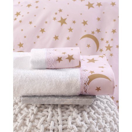 MOONLIGHT ΡΟΖ - ΣΕΤ ΣΕΝΤΟΝΙΑ ΠΑΙΔΙΚΑ 3 ΤΕΜ - ΗΜΙΔΙΠΛΟ ΜΕ ΛΑΣΤΙΧΟ (160X260 - 105X205+25)