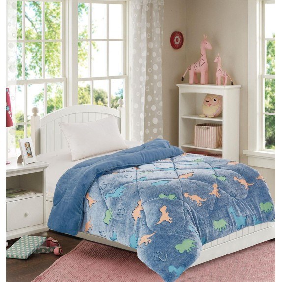 Κουβερτοπάπλωμα Μονό με Γούνα Dimcol φωσφορίζον Dinosaur...