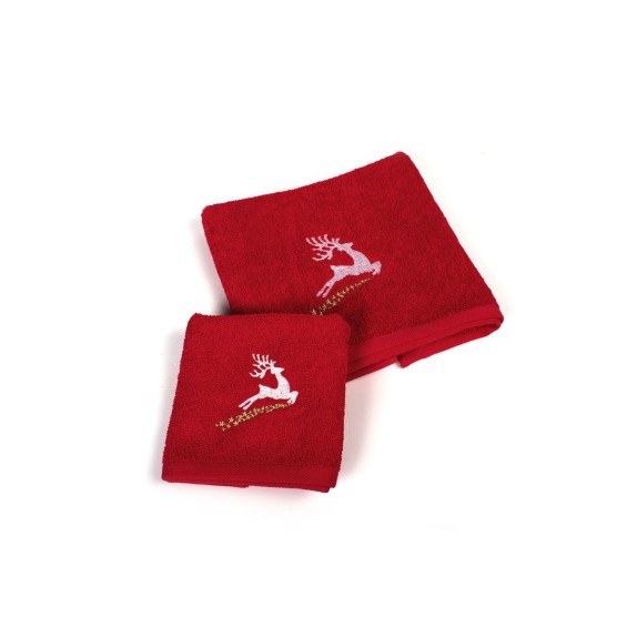 Χριστουγεννιάτικο Σετ Πετσέτες 2 τεμ Dimcol Rudolph Κόκκινο