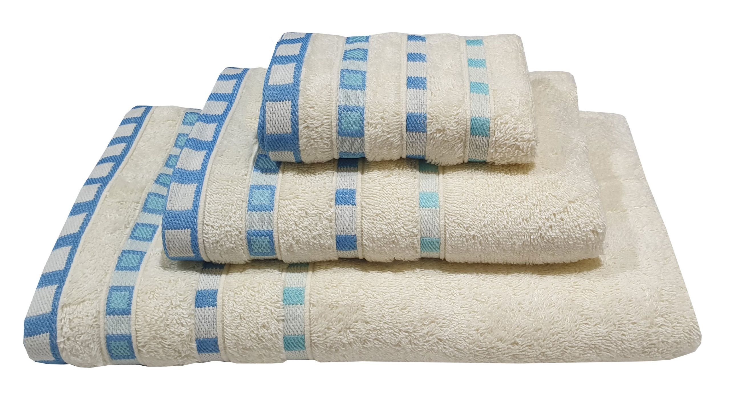 Πετσέτα ΚΟΜΒΟΣ Πεννιέ 450γρ/μ2 Πουά Ζακάρ Κρεμ-Τυρκουάζ Προσώπου 50x90