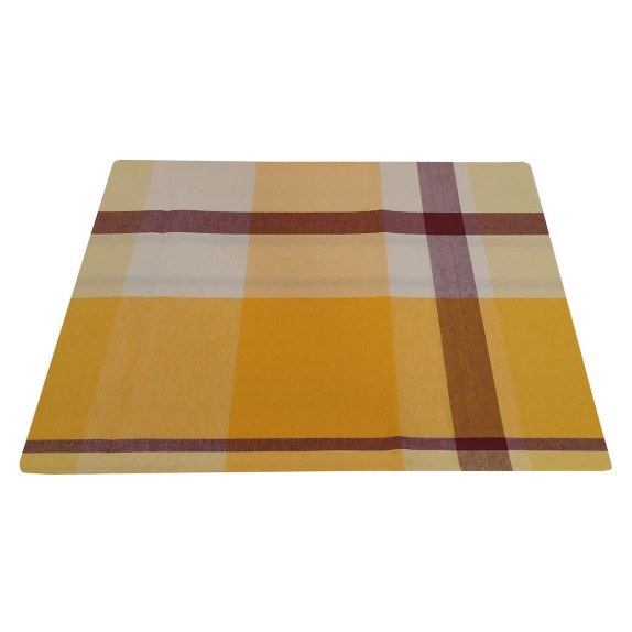 Τραπεζομάντηλο ΚΟΜΒΟΣ Λονέτα Υφαντό Καρό Yellow-Sand 140x140