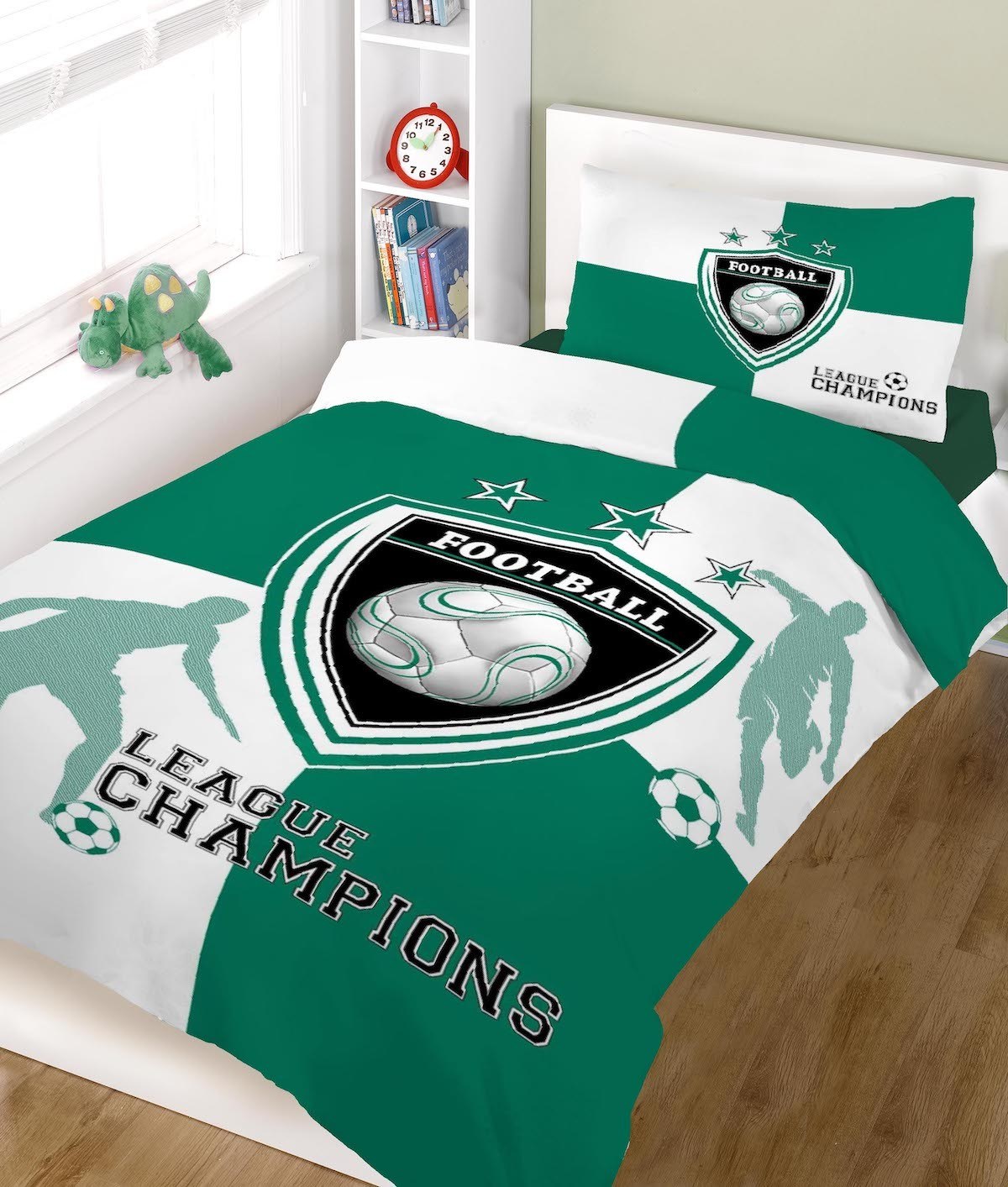 Σετ σεντόνια ΚΟΜΒΟΣ champions GREEN WHITE μονά 160x240