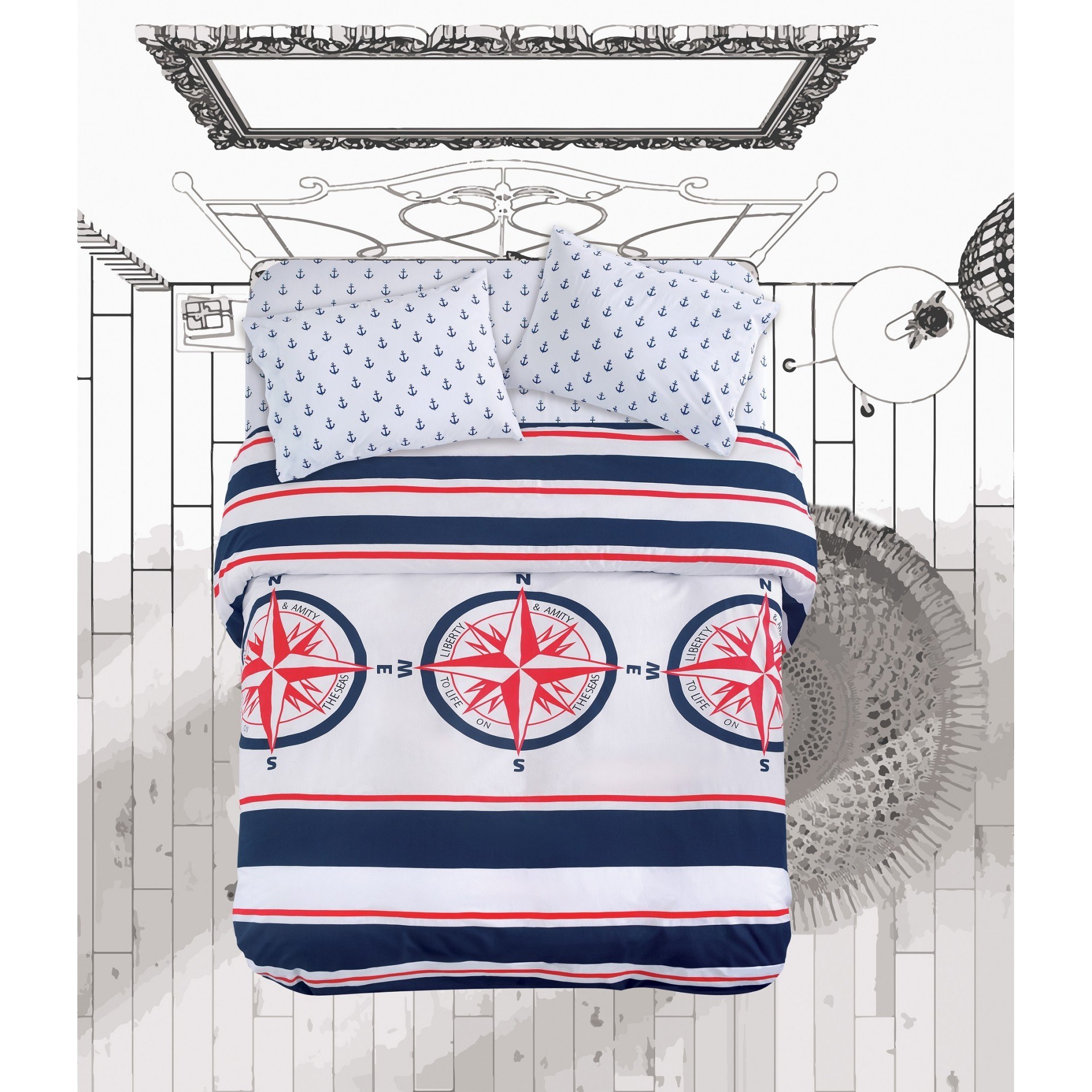 Σετ Σεντόνια King Size 4 Τεμαχίων Makis Tselios Compass 270x290