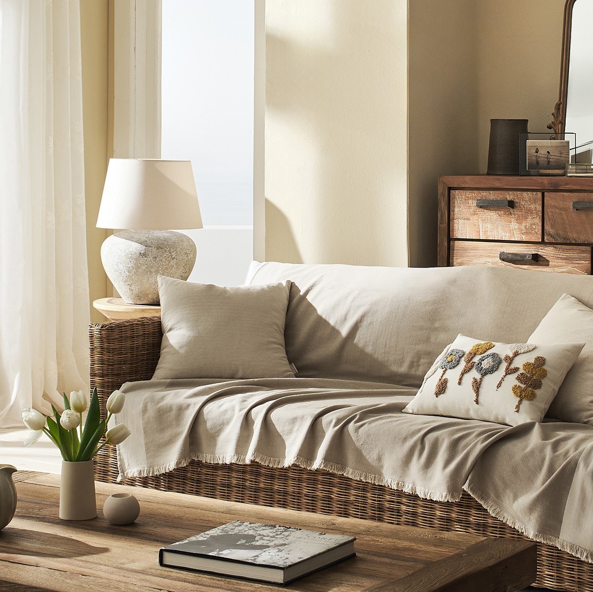 Ριχτάρι Τετραθέσιου Gofis Home Rukia Natural Beige/Offw