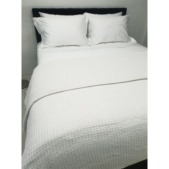 Κουβέρτα Υφαντή ΚΟΜΒΟΣ Βαμβακερή Ινδίας White - White...
