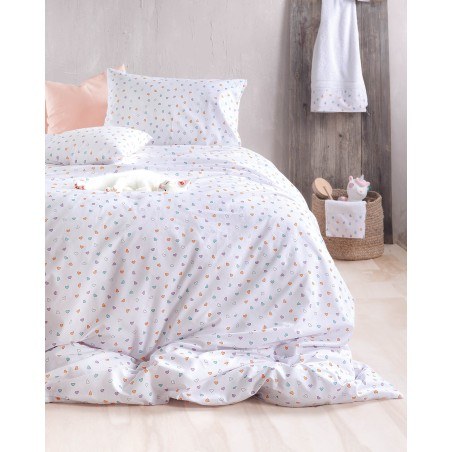 Σετ Παιδική Παπλωματοθήκη Ημίδιπλη 2 Τεμαχίων Rythmos Tiny Heart Λευκό 160x250