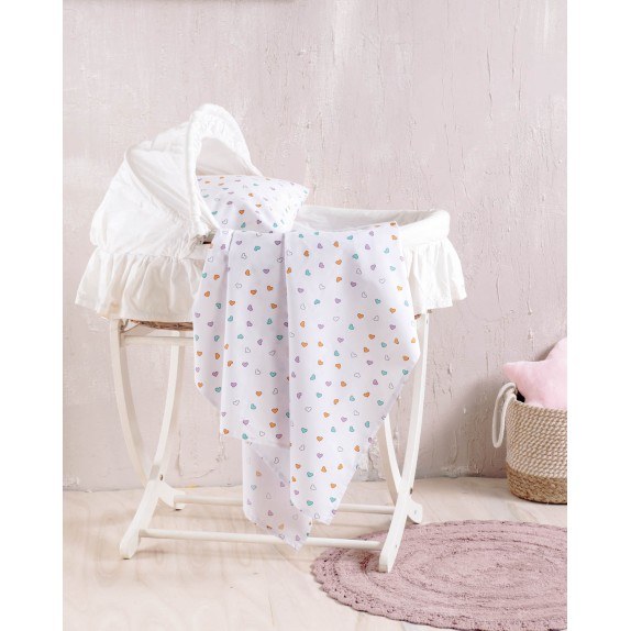 Σεντόνι Λίκνου Rythmos Tiny Heart Λευκό 80x110