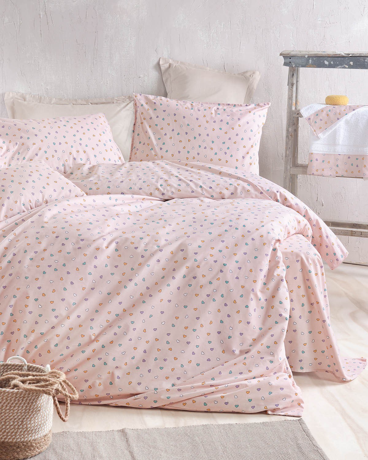 Σετ Σεντόνια Υπέρδιπλα με Λάστιχο 4 Τεμαχίων Rythmos Tiny Heart Σομον 165x205+25