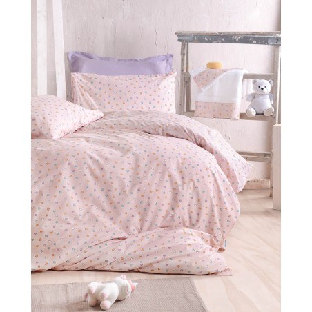 Σετ Σεντόνια Ημίδιπλα με Λάστιχο 3 Τεμαχίων Rythmos Tiny Heart Σομον 105x205+25