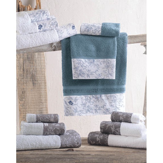 Σετ Πετσέτες 3 Τεμαχίων Rythmos Ortensia Γκρι Απαλο-Γκρι...