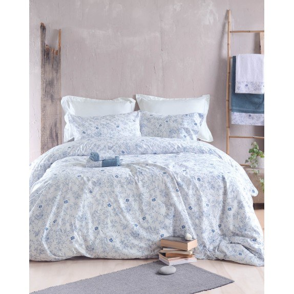 Σετ Παπλωματοθήκη Μονή 2 Τεμαχίων Rythmos Ortensia Μπλε...