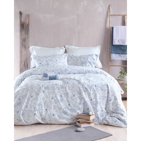 Σετ Σεντόνια Ημίδιπλα 3 Τεμαχίων Rythmos Ortensia Μπλε 160x260