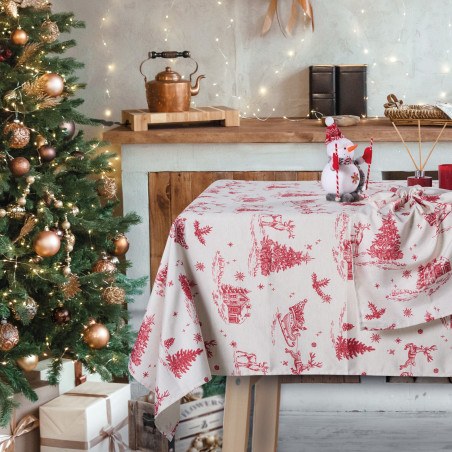 Τραπεζομάντηλο Χριστουγεννιάτικο Das Home Christmas 0772 Ecru-Red 140x180