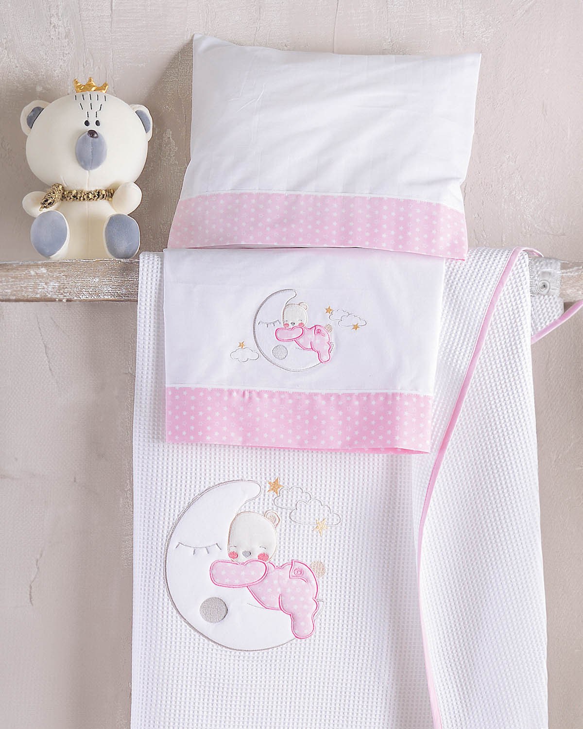 Σετ Σεντόνια Κούνιας 3 Τεμαχίων Rythmos Moon Swing Ροζ 100x160