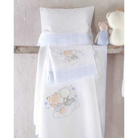 Σετ Σεντόνια Κούνιας 3 Τεμαχίων Rythmos Bye Bye Σιελ 100x160