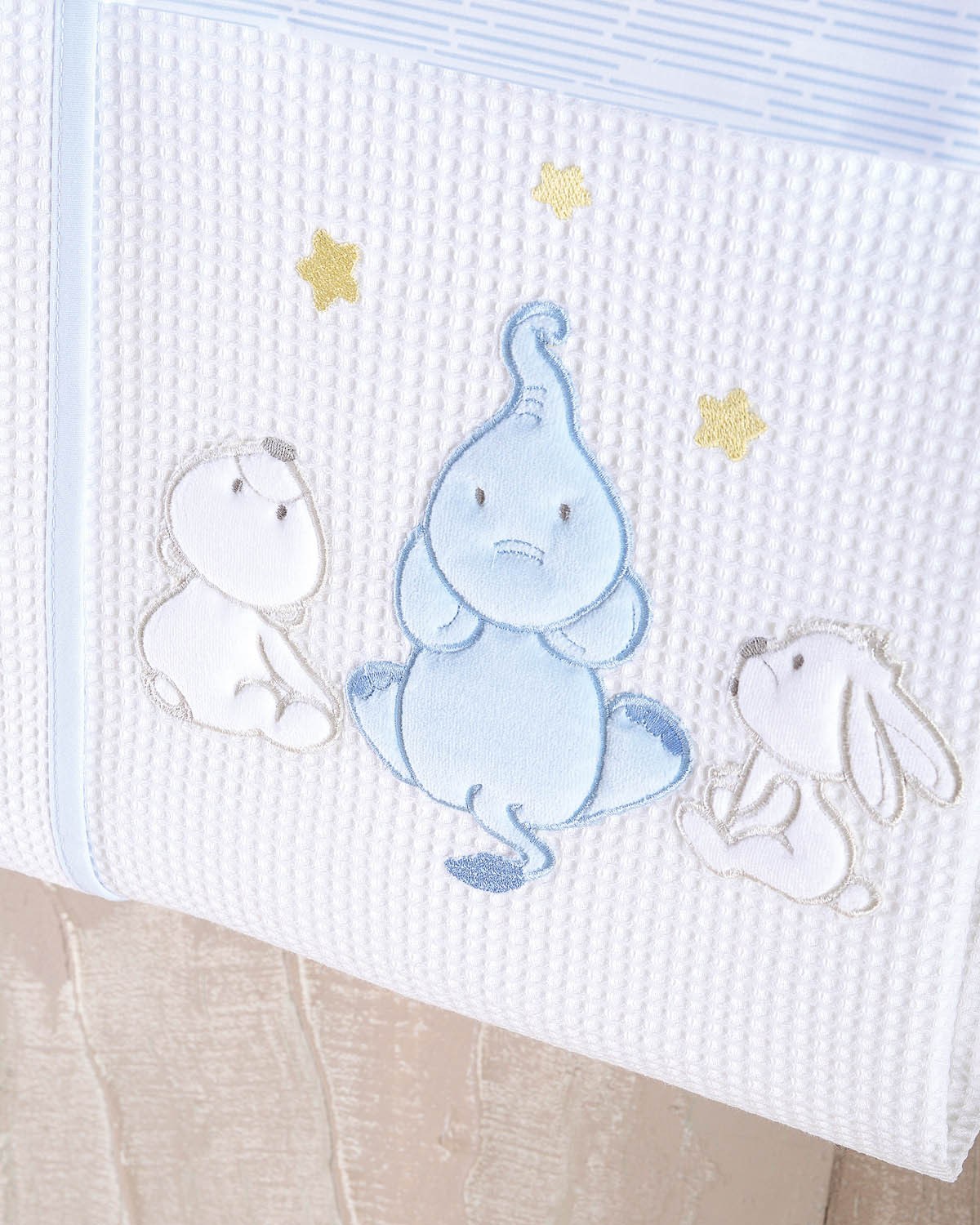 Κουβέρτα Πικέ Κούνιας Rythmos Elephant Friends Σιελ 120x150