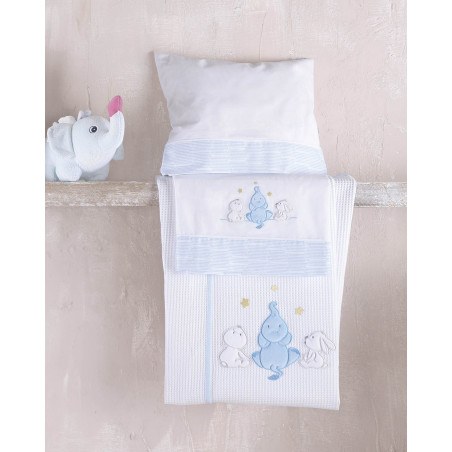 Κουβέρτα Πικέ Κούνιας Rythmos Elephant Friends Σιελ 120x150