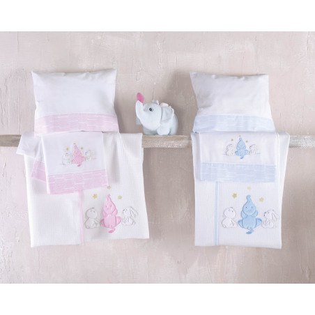 Σετ Σεντόνια Φανελένια Κούνιας 3 Τεμαχίων Rythmos Elephant Friends Μπλε 100x160