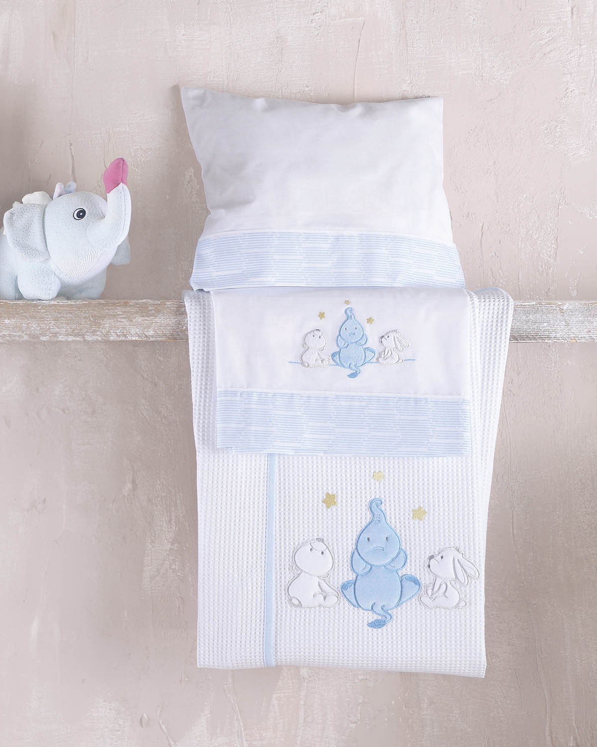 Σετ Σεντόνια Κούνιας 3 Τεμαχίων Rythmos Elephant Friends Μπλε 100x160