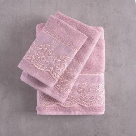 Σετ Πετσέτες 3 Τεμαχίων Rythmos Katherine Ροζ 30x50,50x90,80x150