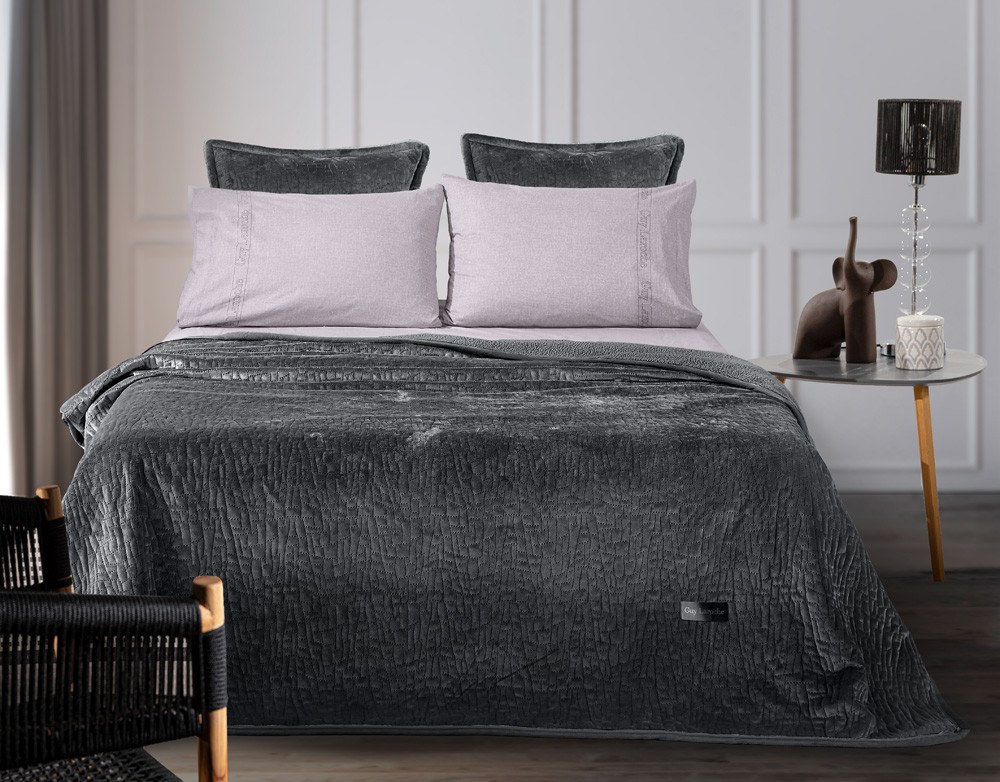 Σετ Κουβέρτα Βελουτέ Υπέρδιπλη και Μαξιλαροθήκη Διακόσμησης Guy Laroche Bolzano Anthracite 220x240