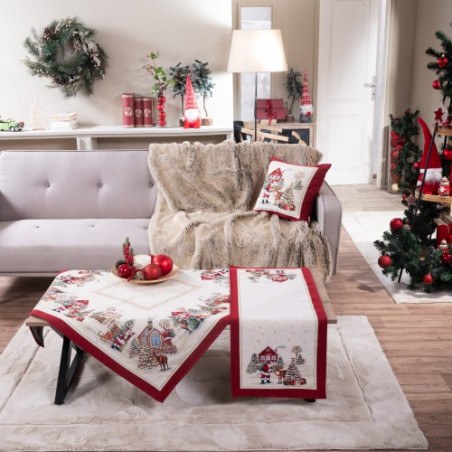 Χριστουγεννιάτικο Καρέ & Τραβέρσα Teoran  Wells (Σετ 2τεμ-) - 100x100cm &amp 40x100cm