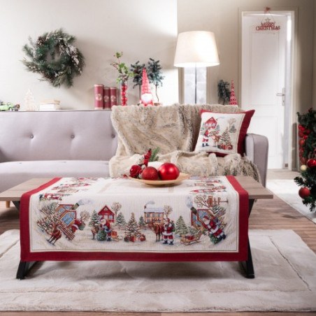 Χριστουγεννιάτικο Καρέ & Τραβέρσα Teoran  Wells (Σετ 2τεμ-) - 100x100cm &amp 40x100cm