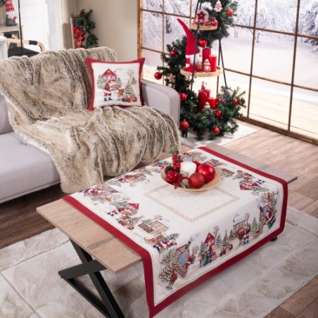 Χριστουγεννιάτικο Καρέ & Τραβέρσα Teoran  Wells (Σετ 2τεμ-) - 100x100cm &amp 40x100cm