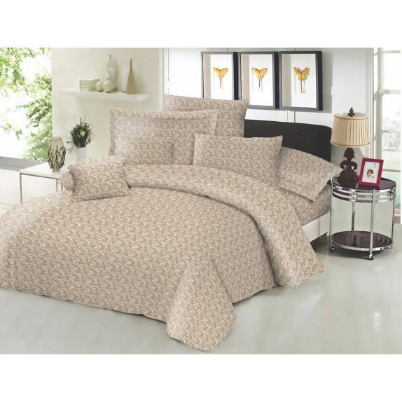 Σεντόνι ΚΟΜΒΟΣ Cotton Line NEW Printed Fern Beige Διπλό...