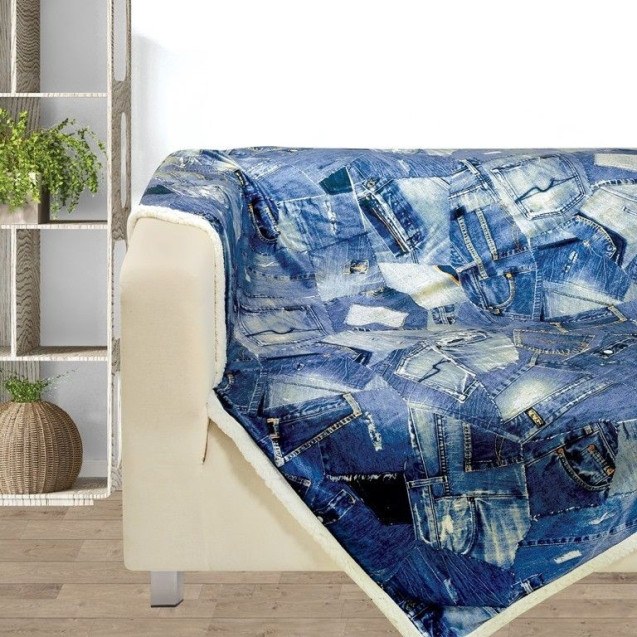 Κουβέρτα Fleece Καναπέ Das Home Print 370 Μπλε...