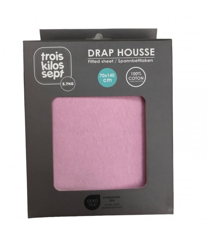 Ροζ Κατωσεντονο Με Λαστιχο Μακω Jersey 100% Βαμβακι 70Χ140 Trois Kilos Sept