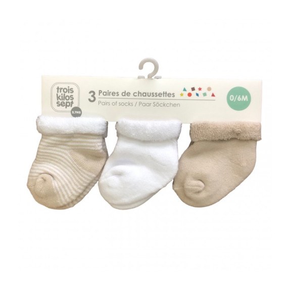 Καλτσακια Σετ 3 Τεμ Μπεζ 0-3 Μηνων Trois Kilos Sept