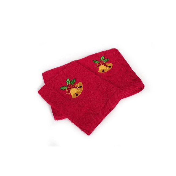 Χριστουγεννιάτικο Σετ Πετσέτες 2 τεμ Dimcol Bells Κόκκινο