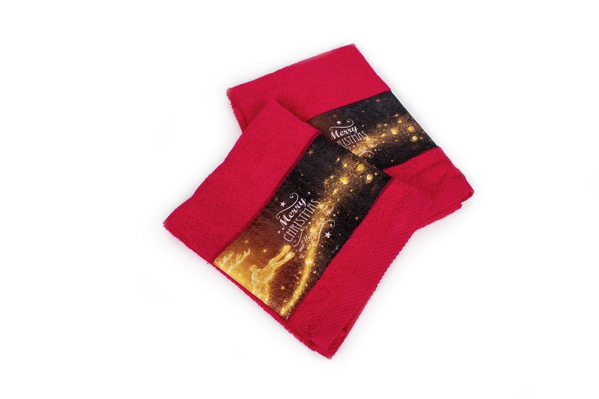 Χριστουγεννιάτικο Σετ Πετσέτες 2 τεμ Dimcol Merry Christmas Κόκκινο
