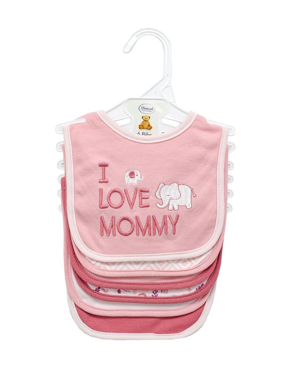 Dimcol Σαλιάρα Interlock & Επένδυση Terry με Velcro Dimcol Σετ 6 Τεμ- Elephant 22 30x20 Pink