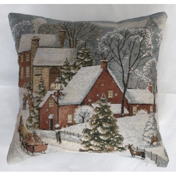 F&L 43X43 Μαξιλαροθήκη Υφαντο Χριστουγεννιατικο Χωριο