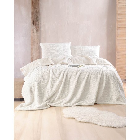 Σετ Κουβέρτα Γούνινη Υπέρδιπλη 2 Τεμαχίων Rythmos Bliss Λευκο 220x240