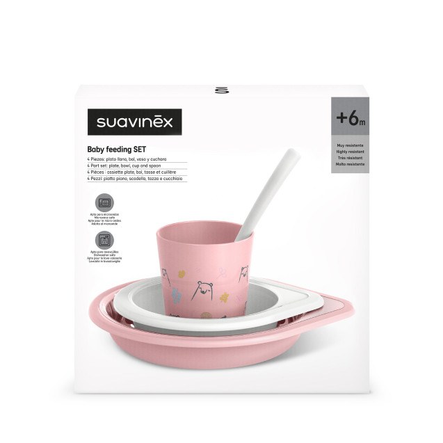 Σετ Φαγητού πλαστικό 4τεμ +6μ Pink Suavinex