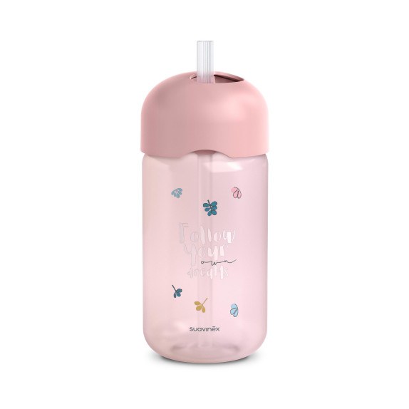 Παγούρι με καλαμάκι Σιλικόνης 340ml +18μ BEAR Pink Suavinex