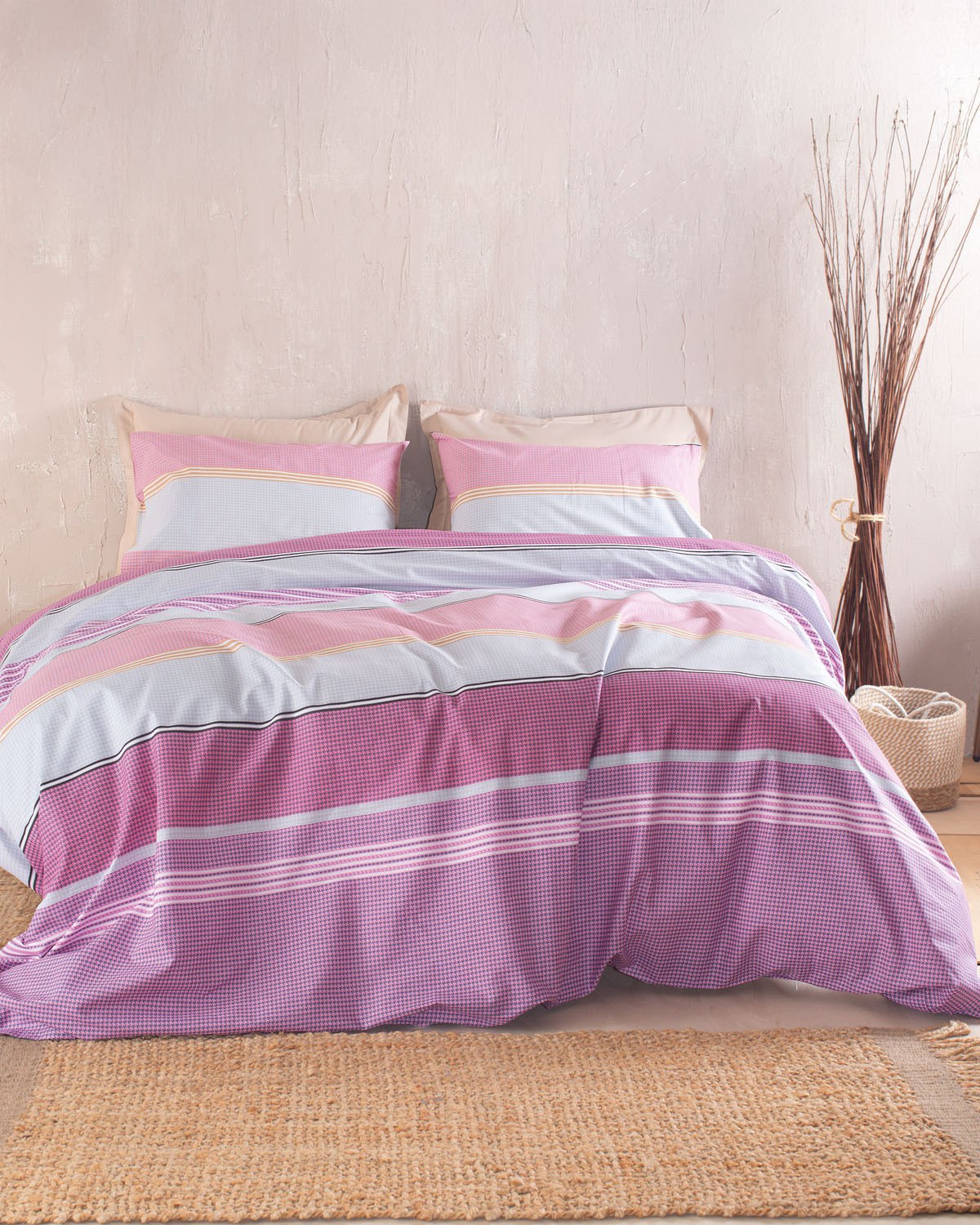 Σετ Σεντόνια Μονά με Λάστιχο 3 Τεμαχίων Rythmos Boost Ροζ 105x205+25