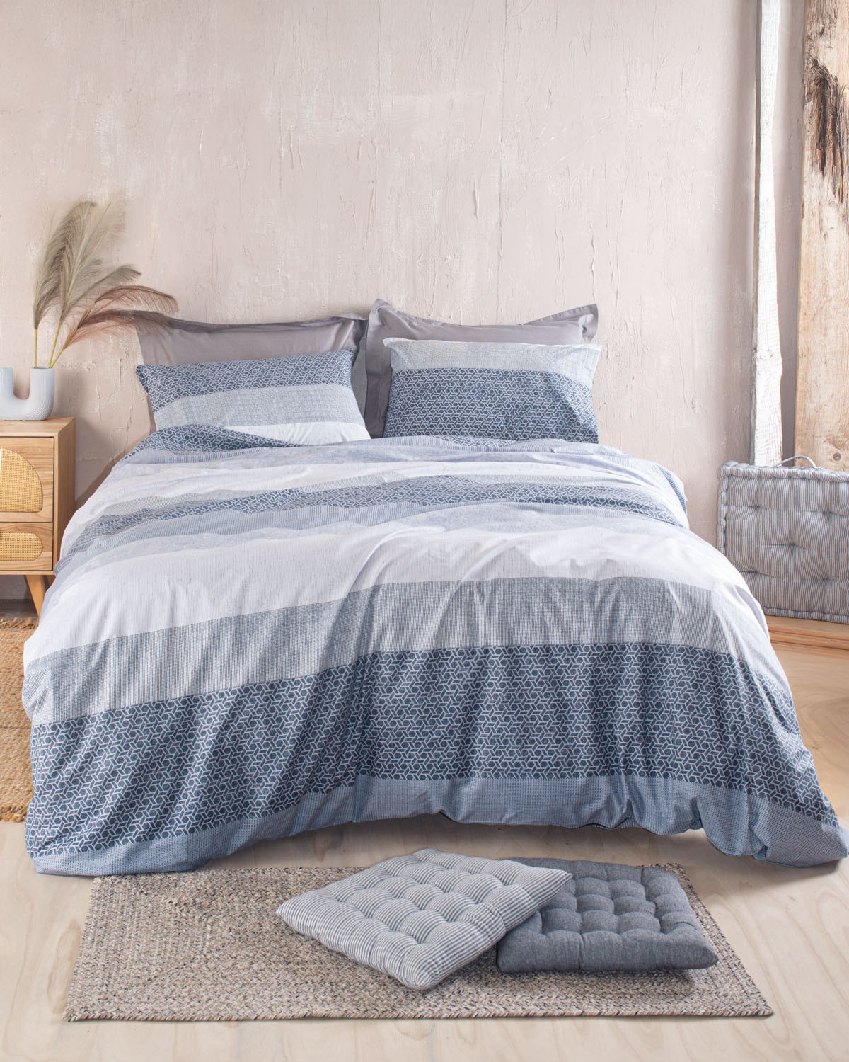 Σετ Σεντόνια King Size 4 Τεμαχίων Rythmos Robin Μπλε 260x280