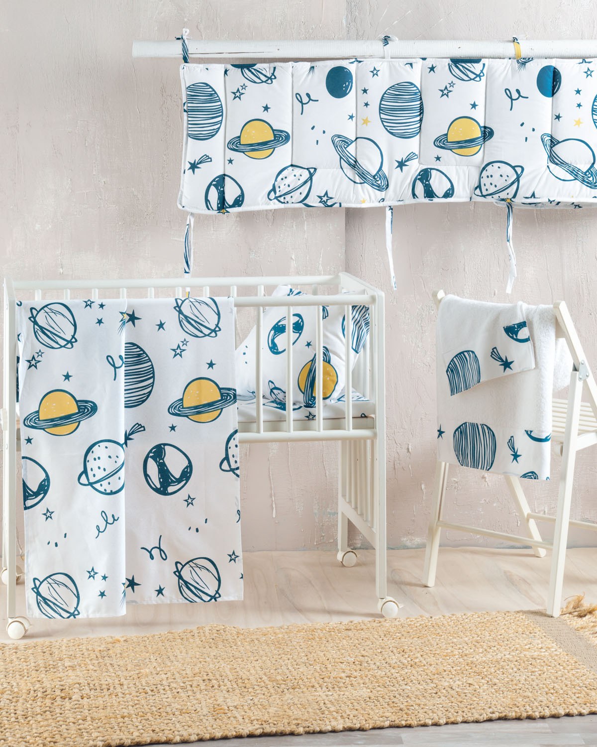 Σετ Παπλωματοθήκη Κούνιας 2 Τεμαχίων Rythmos Saturn Πετρολ 110x160