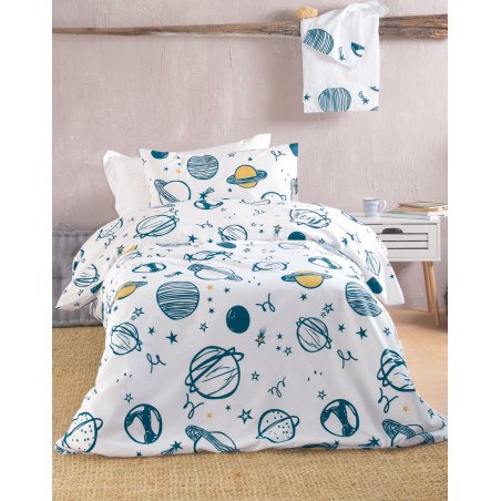 Σετ Παιδική Παπλωματοθήκη Μονή 2 Τεμαχίων Rythmos Saturn Λευκο 160x250