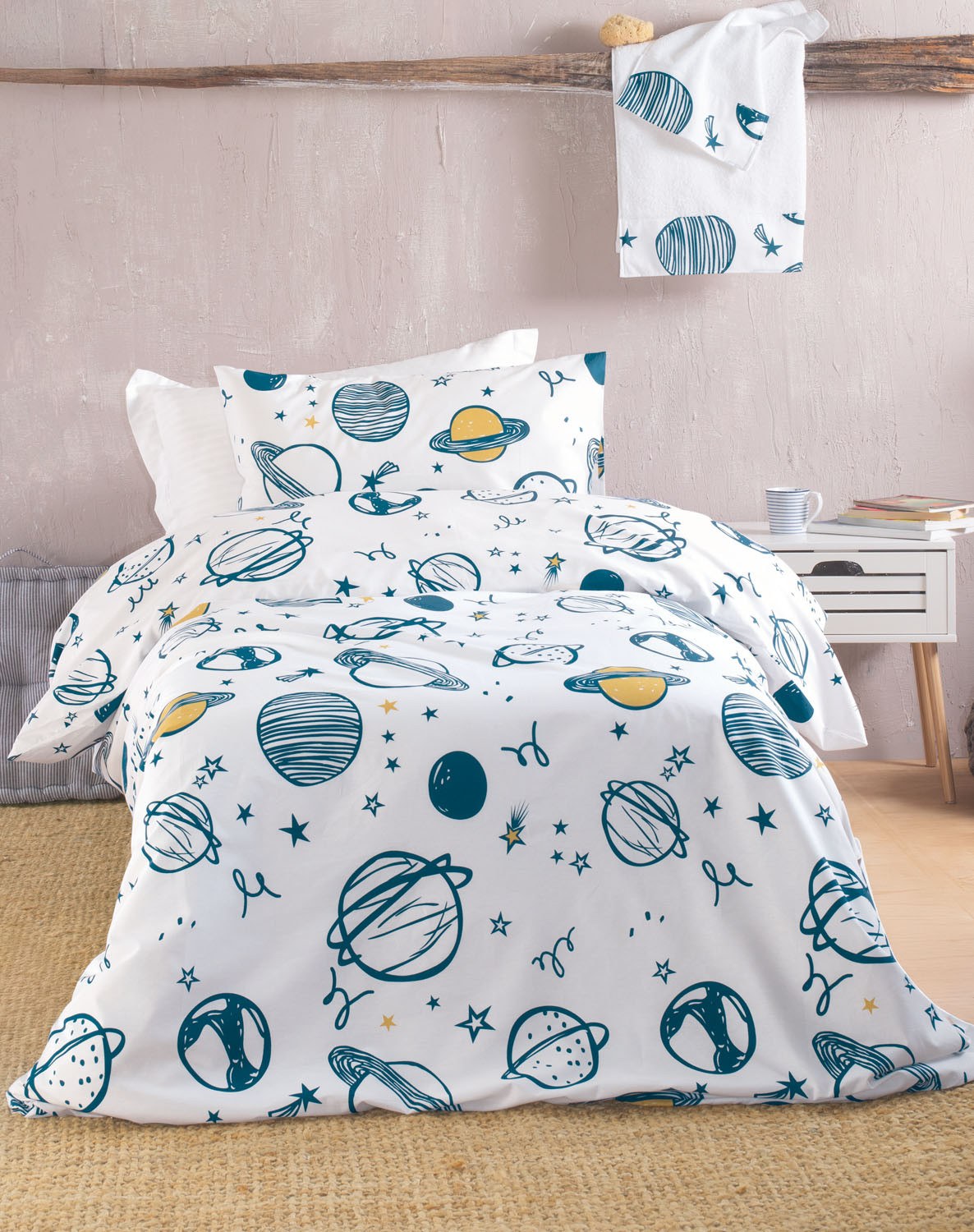 Σετ Παιδικά Σεντόνια Μονά με Λάστιχο 3 Τεμαχίων Rythmos Saturn Λευκο 105x205+25