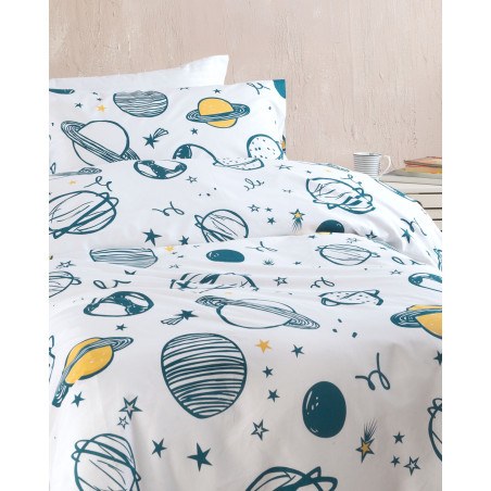 Σετ Παιδικά Σεντόνια Μονά με Λάστιχο 3 Τεμαχίων Rythmos Saturn Λευκο 105x205+25