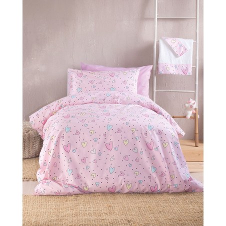 Σετ Παιδικά Σεντόνια Μονά 3 Τεμαχίων Rythmos Pop Hearts 160x260