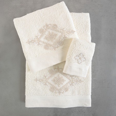 Σετ Πετσέτες 3 Τεμαχίων Rythmos Cordelia Εκρου 30x50,50x90,80x150