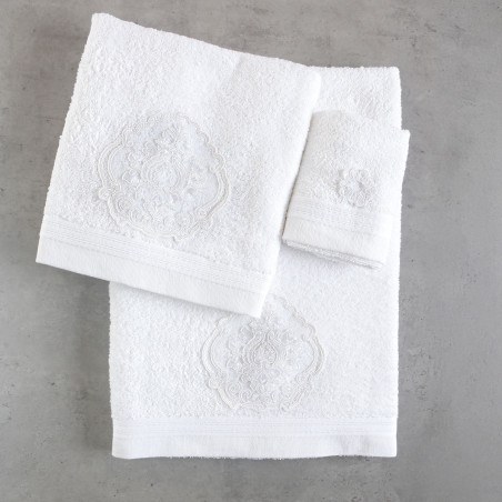 Σετ Πετσέτες 3 Τεμαχίων Rythmos Thalia Λευκο 30x50,50x90,80x150