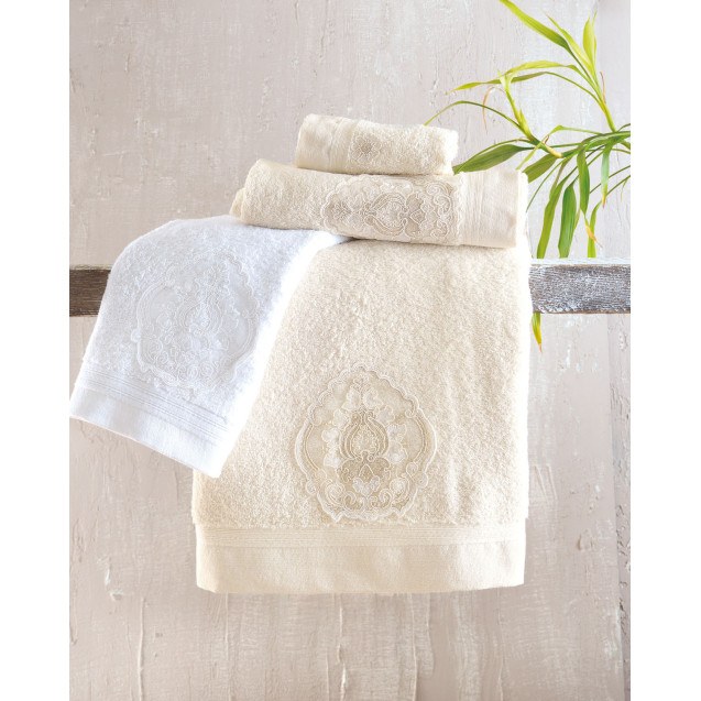 Σετ Πετσέτες 3 Τεμαχίων Rythmos Thalia Λευκο...